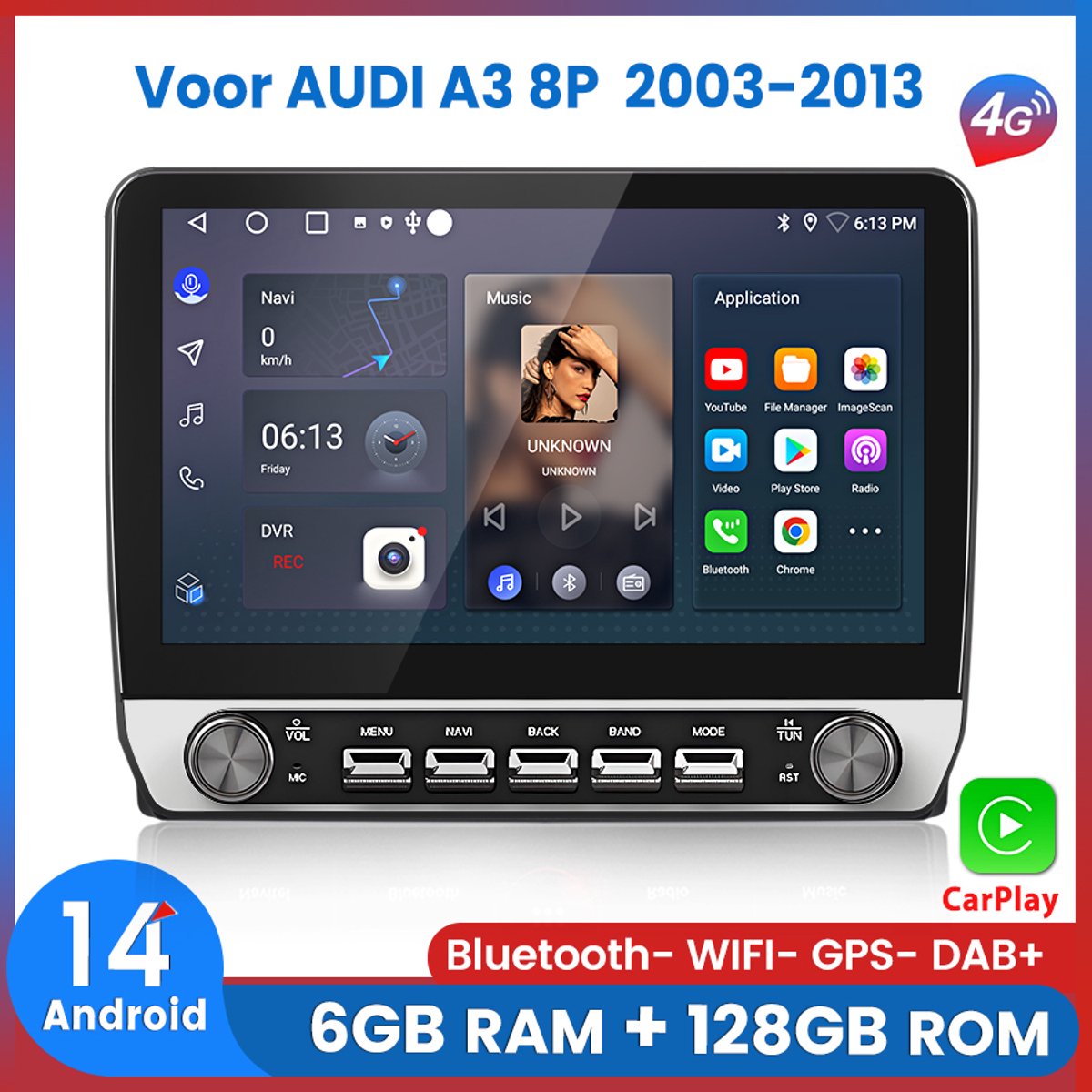 Awesafe 10.1 Inch Autoradio 6+128G - Geschikt Voor Audi A3 8P 2003 t/m 2013 - Radio scherm met Navigatie GPS - 8 Kern V1PRO Versie - Draadloos Apple Carplay & Android - Ondersteuning invoegen 4G SIM - 2003 2004 2005 2006 2007 2008 2009 2010 2011 2012