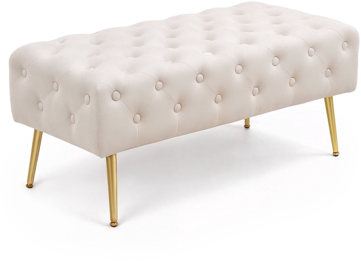 Gestoffeerde Bank MONACO 100 cm / Banken voor de Slaapkamer / Halbank / Bank met gewatteerd patroon / fluweel Bank met Gouden poten / Beige