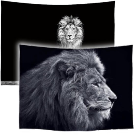 Ulticool - Tapisserie - Lion Tête de Lion - Set de 2 Motifs - 73 cm x 95 cm - Peinture Tissu Tapisserie - Poster Art - Zwart Wit