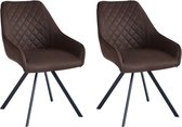 Colenis® - Elias Eetkamerstoel - Set Van 2 - Bruin - Microfiber Stof - 180° draaibaar