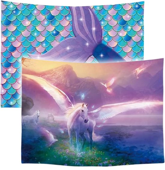 Ulticool – Tapisserie - Unicorn Staart de Sirène Écailles – 73 cm x 95 cm – Tissu Tapisserie Peinture – Poster Art – Rose