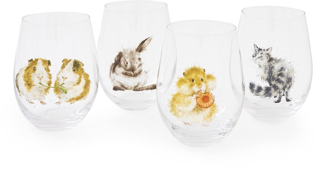 Unyqoos® Set van vier elegante drinkglazen met uniek kunstwerk ontwerp