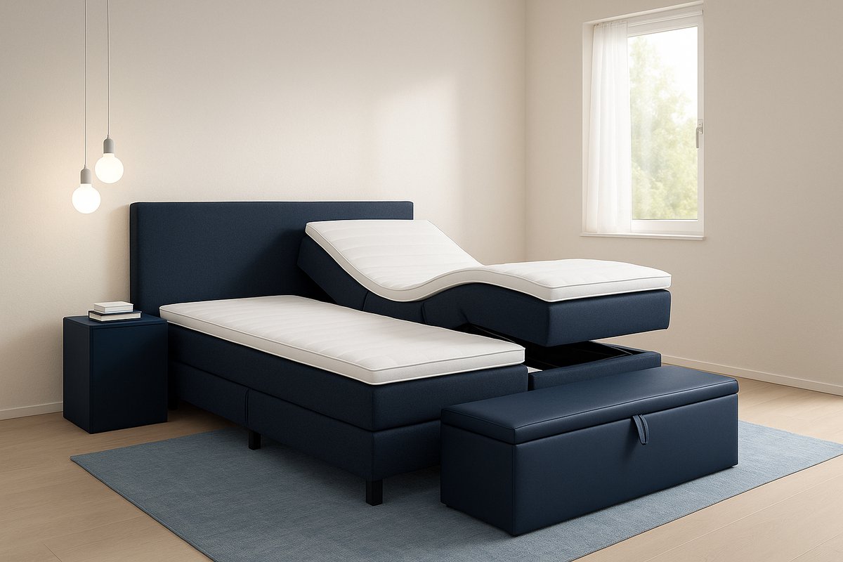 Fermo Hoog Laag Bed 2 Persoons/ Verzorgingsbed /Seniorenbed Elektrisch Verstelbaar 180x210 cm Donker Blauw/Montage optie/Made in NL