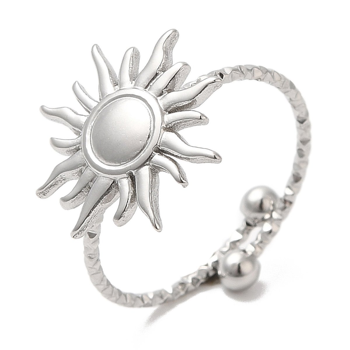 Ring stainless steel zon bohemian, one size ring, zilverkleurig, 100% waterproof, verstelbare ring, cadeau