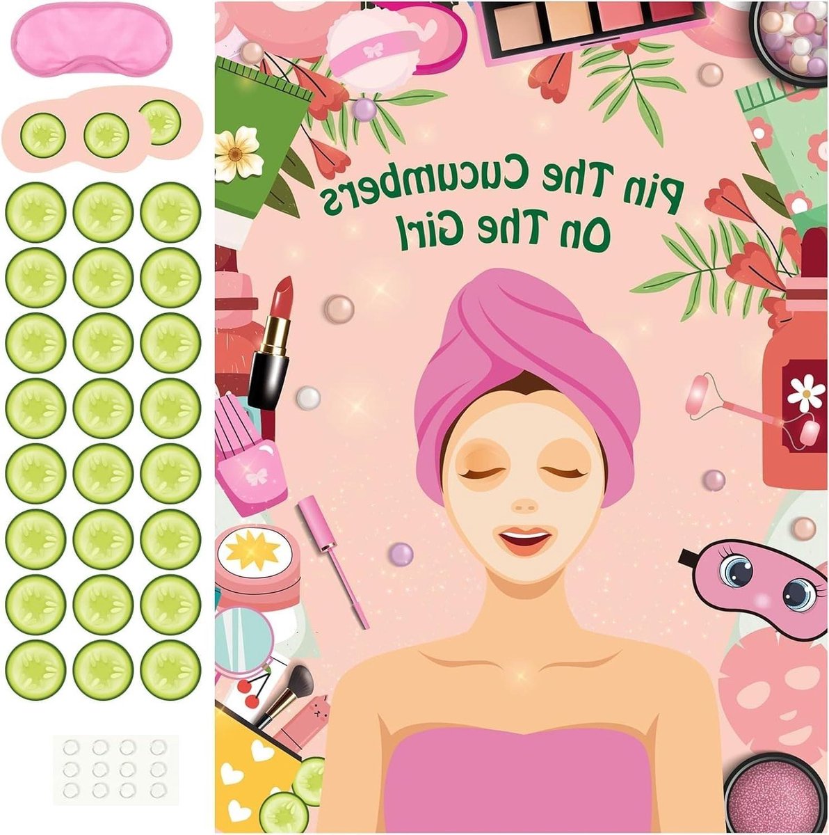 Ronte - Feestspel voor meisjesfeest, Poster Pin The Cucumber on The Girl, Make-up, Logeerpartij, Feestartikelen voor vrouwen