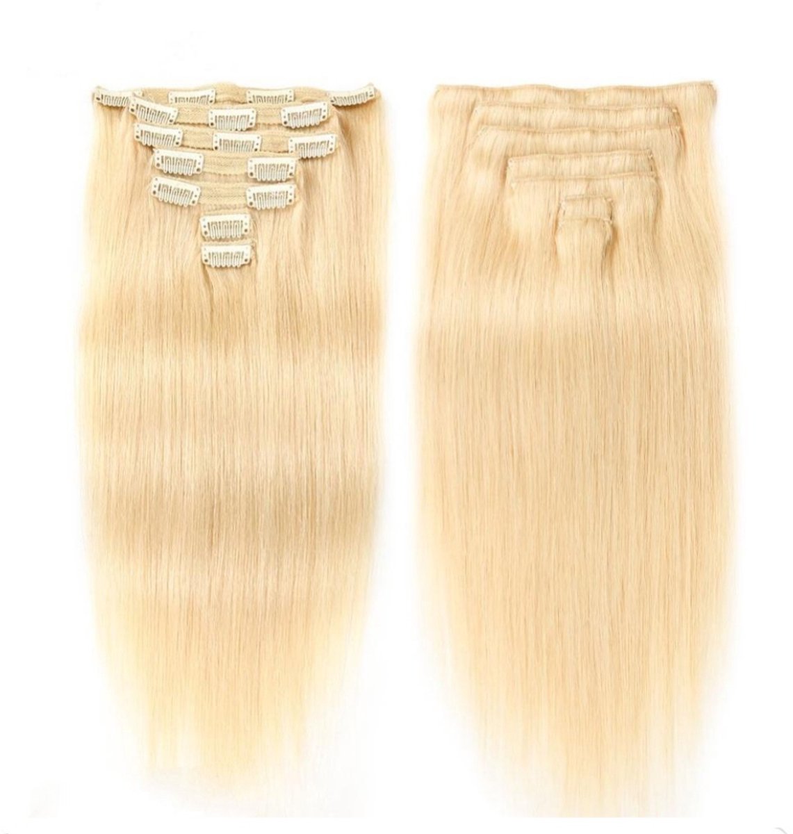 Clip-in hair extensions - 100% echt mensenhaar - 7 stuks - kleur 613# naturel blond - 40 cm - 100gr - herbruikbaar