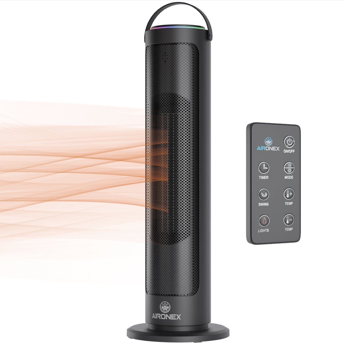 Keramische Elektrische Kachel van Aironex - Zwarte Kachelventilator - Kachel Electrisch 2000 Watt - Verwarming Elektrisch - Heater - Ventilatorkachel met afstandsbediening en timerfunctie