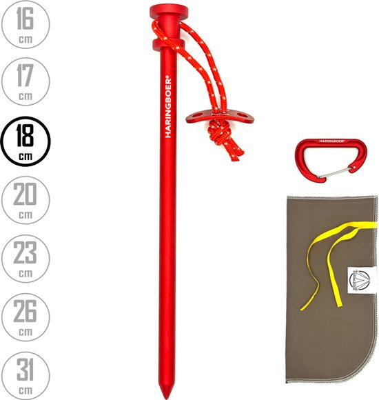 Tentharingen Aluminium 18 cm - 12x Rotspennen voor Tent met PegPull® - Incl Haringzak & Carabiner - Haringboer®