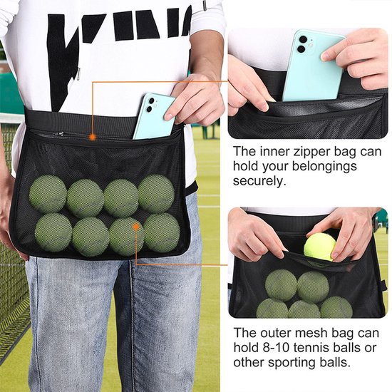 Draagbare tennisheuptas van mesh - lichtgewicht, ademend en gemakkelijk mee te nemen - opbergtas voor golfballen - opbergtas voor tafeltennisballen - 1*16*23 cm - voor buitentraining, sport en reizen - zwart — afbeelding 3