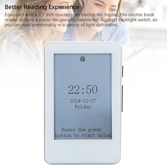 E-reader met 2.7 inch E Ink scherm - oogvriendelijk, glasvrij, met Bluetooth, MP3 en audiobooks - ideale e-boeklezer voor onderweg — afbeelding 2