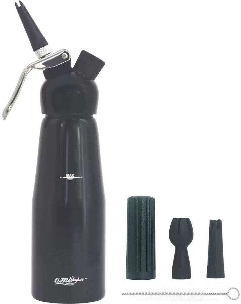 ZYLARO Slagroomapparaat - 0.5L - Inclusief spuitmondjes en schoonmaakborsteltje - Aluminium