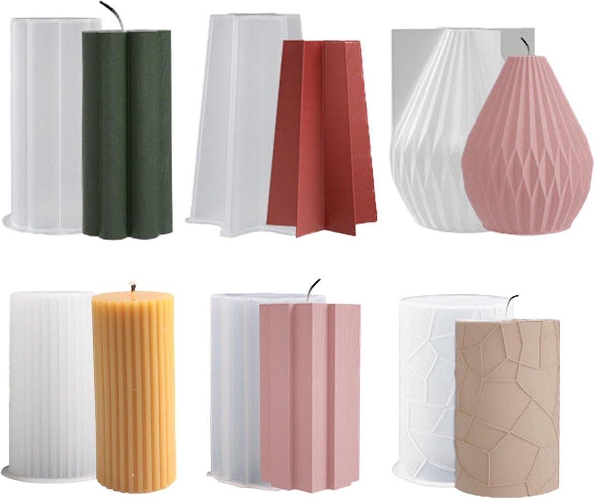 Silicone Kaarsvorm Set, 6 Stuks 3D Gietvormen voor Kaarsen, Zeep en Wax Melts - DIY Candle Moulds