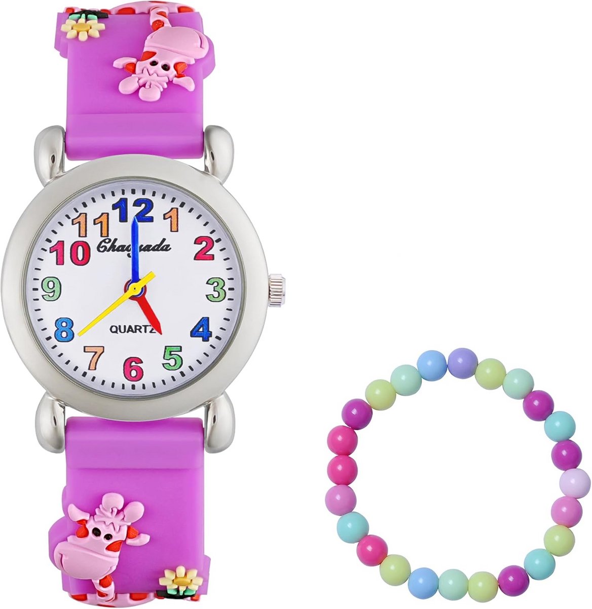 Kinderhorloge voor meisjes van 3-10 jaar - Analoge kwarts klok met siliconen band