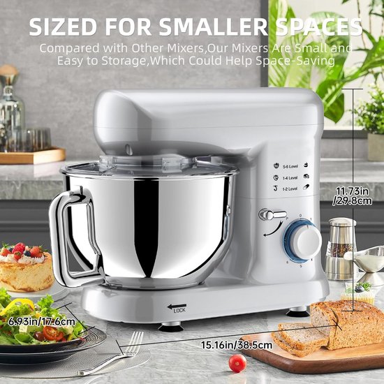 Multifunctionele Keukenmachine 1500 W - 5,5 L - 6 Snelheden - Planetaire Menging - Met Deeghaak en Garde van Merkloos — afbeelding 5