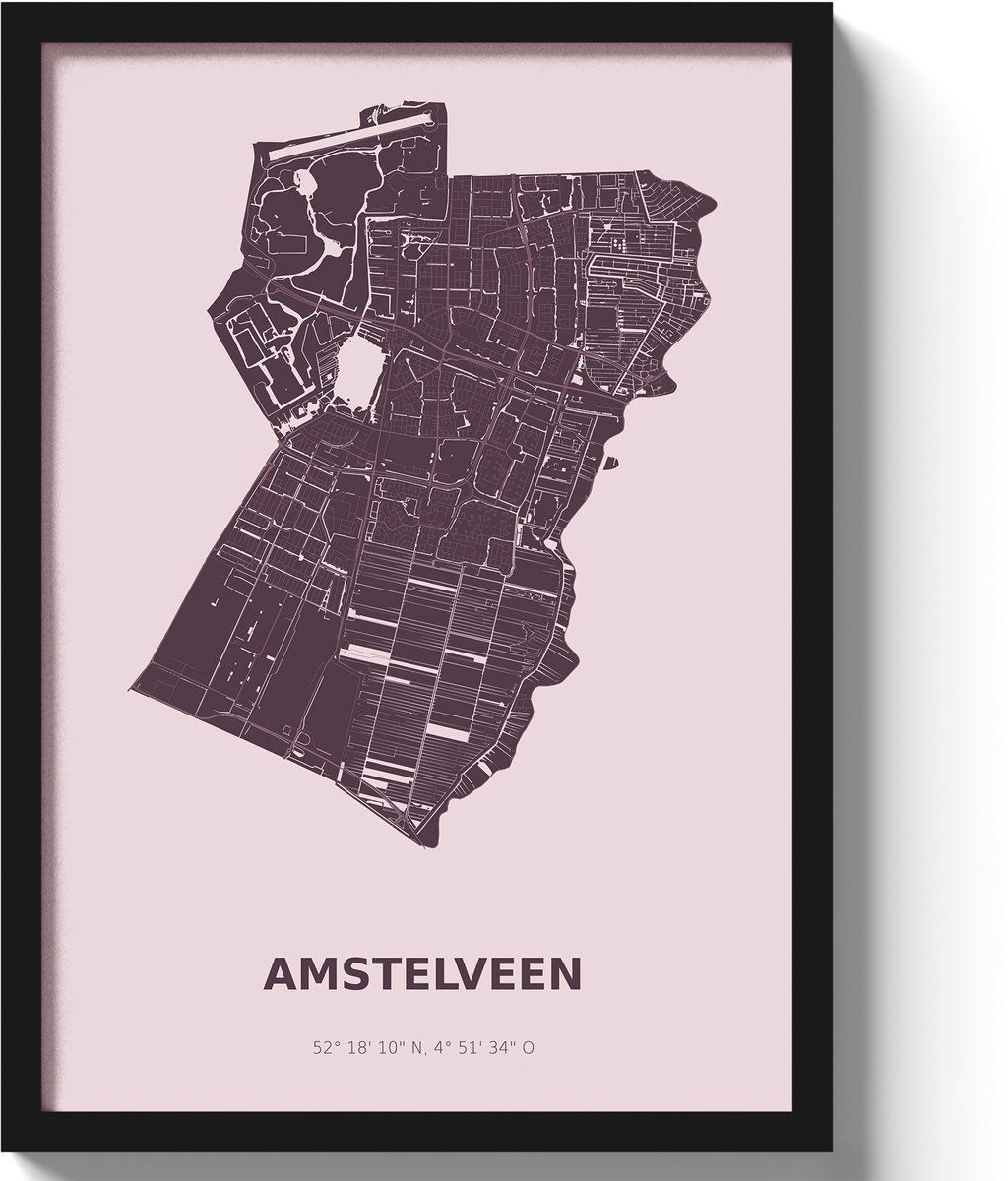 Poster Amstelveen A3 - 30 x 42 cm - Paars (Exclusief Lijst)