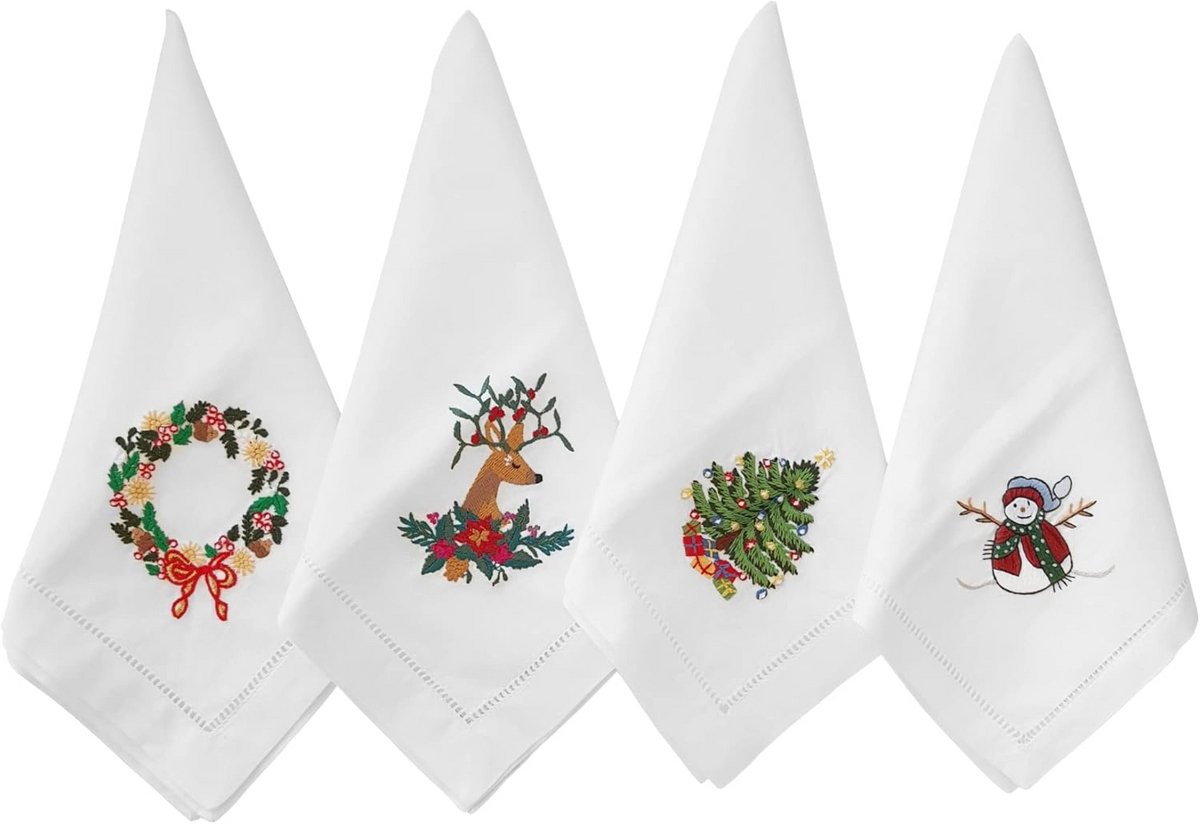 Set van 4 Borduurde Katoenen Servetten 45 x 45 cm - Wasmachinebestendig