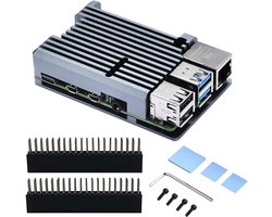 Aluminium Behuizing voor Raspberry Pi 4B - Passieve Koeling zonder Ventilator - Geschikt voor 1GB/2GB/4GB/8GB - Met Heatsink en GPIO Verlengconnectoren - Open Design voor WiFi/Bluetooth - Grijs