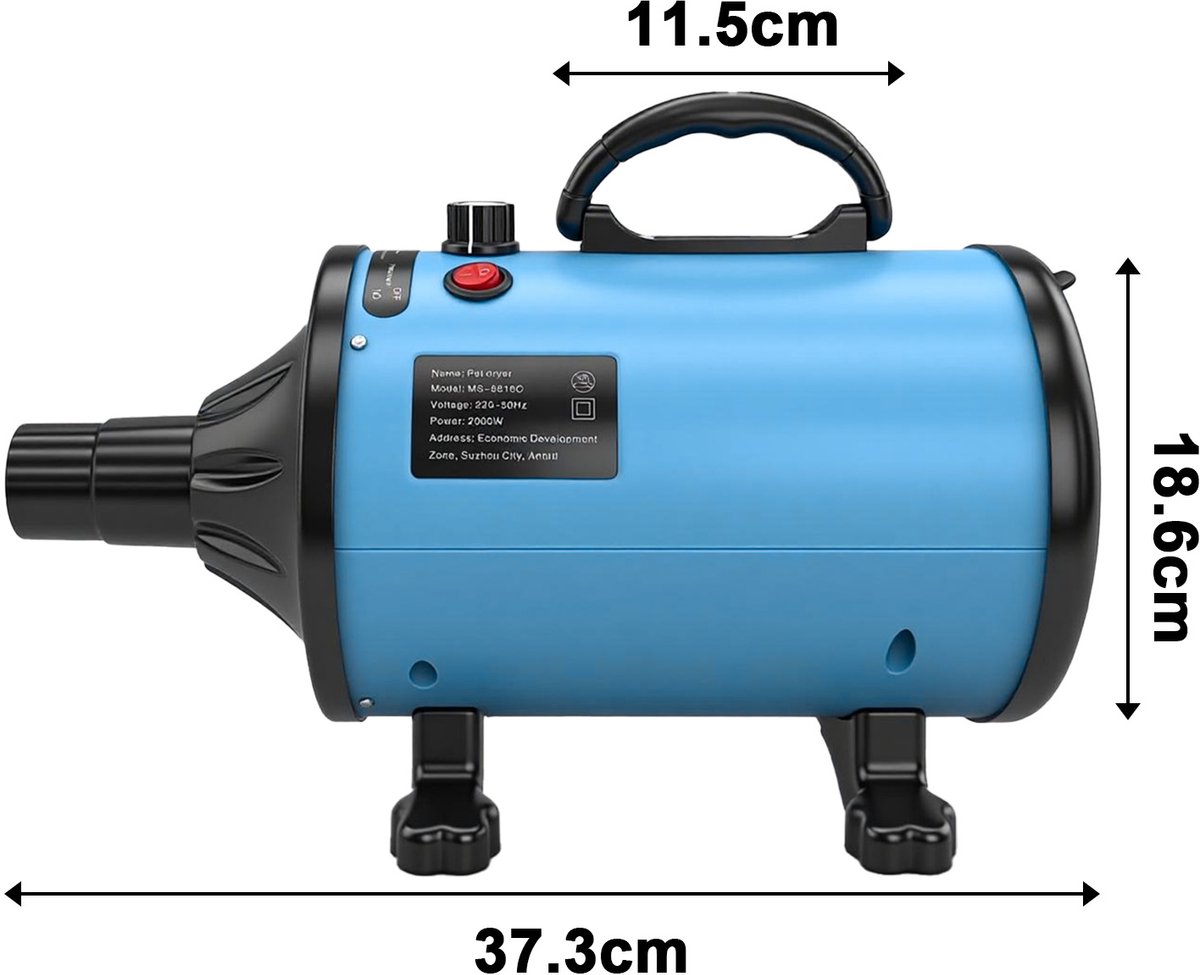 Blauwe Pet Föhn 2000W Stil met Instelbare Windsnelheid - afbeelding 2