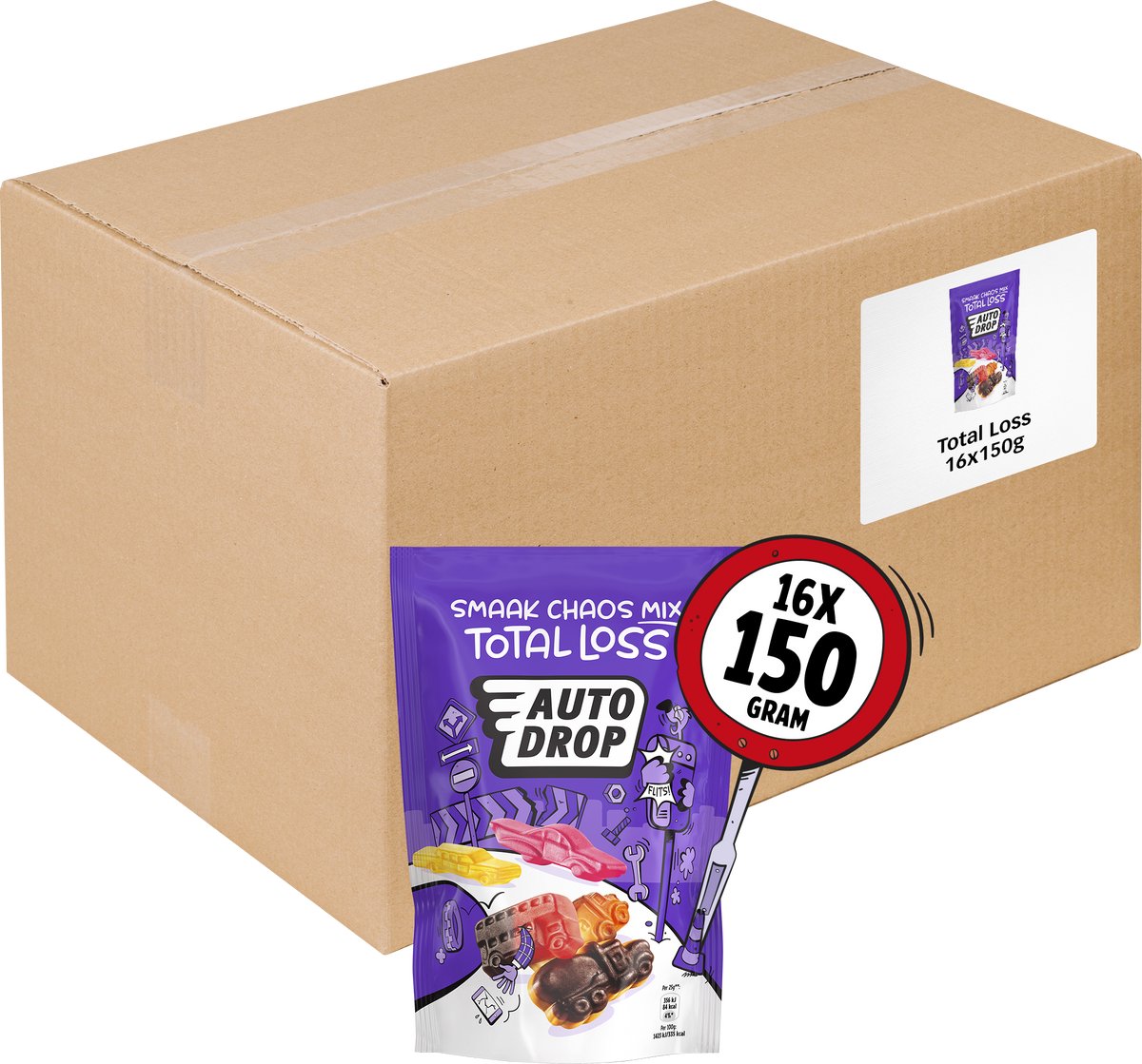 Autodrop - Snoep - Total Loss Smaak Chaos Mix - 16 zakjes - 150 gram