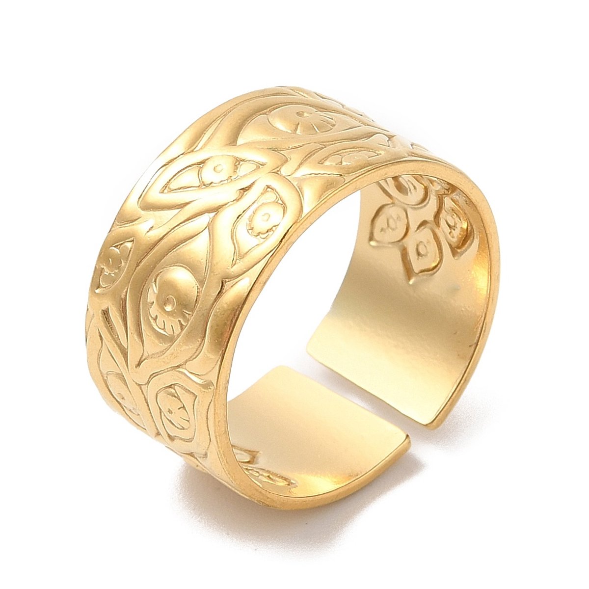 Ring stainless steel bohemian eyes, stress ring, anxiety ring, fidget ring, one size ring, goudkleurig, 100% waterproof, verstelbare ring, cadeau