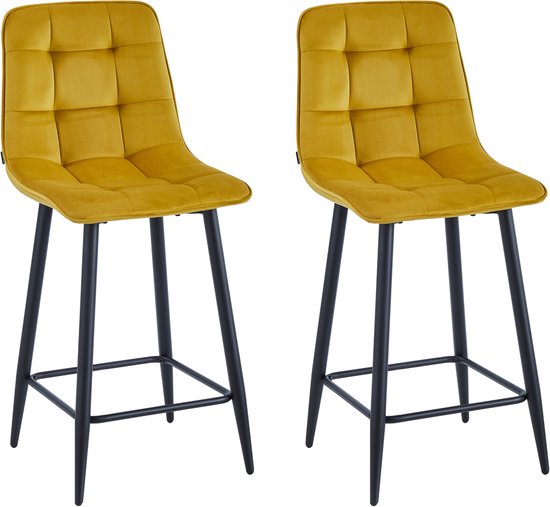 Colenis® - Tabouret de Bar Luciano - Set de 2 - Jaune Ocre - Velours - Velours - Design