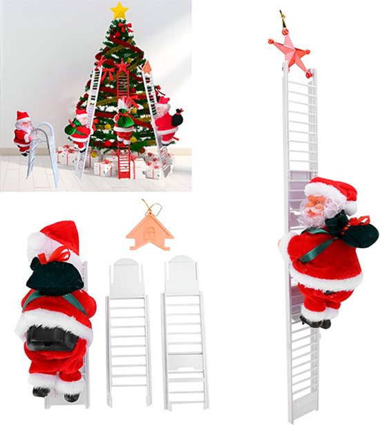 Jojoy - Père Noël grimpant à l'échelle - Père Noël chantant - Décorations de Noël de Noël - Décoration de Noël - LADDERSANTA