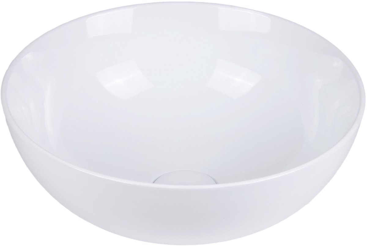 Waskom Lena Wit Rond - 38.5x38.5x14 cm - Wasbak - Waskommen - Wastafel Keramiek - Glans Wit