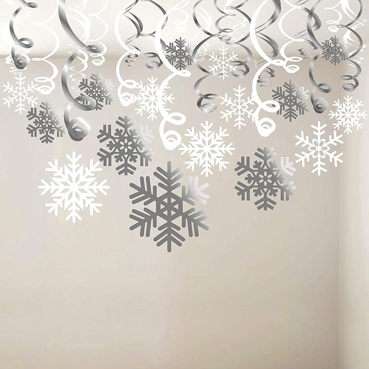 Provento - Sneeuwvlok Opknoping Swirl Decoraties (30 stuks) - Zilver & Wit Folie - Kerstdecoraties - Frozen - Nieuwjaar - Vakantie Party Decoratie Benodigdheden