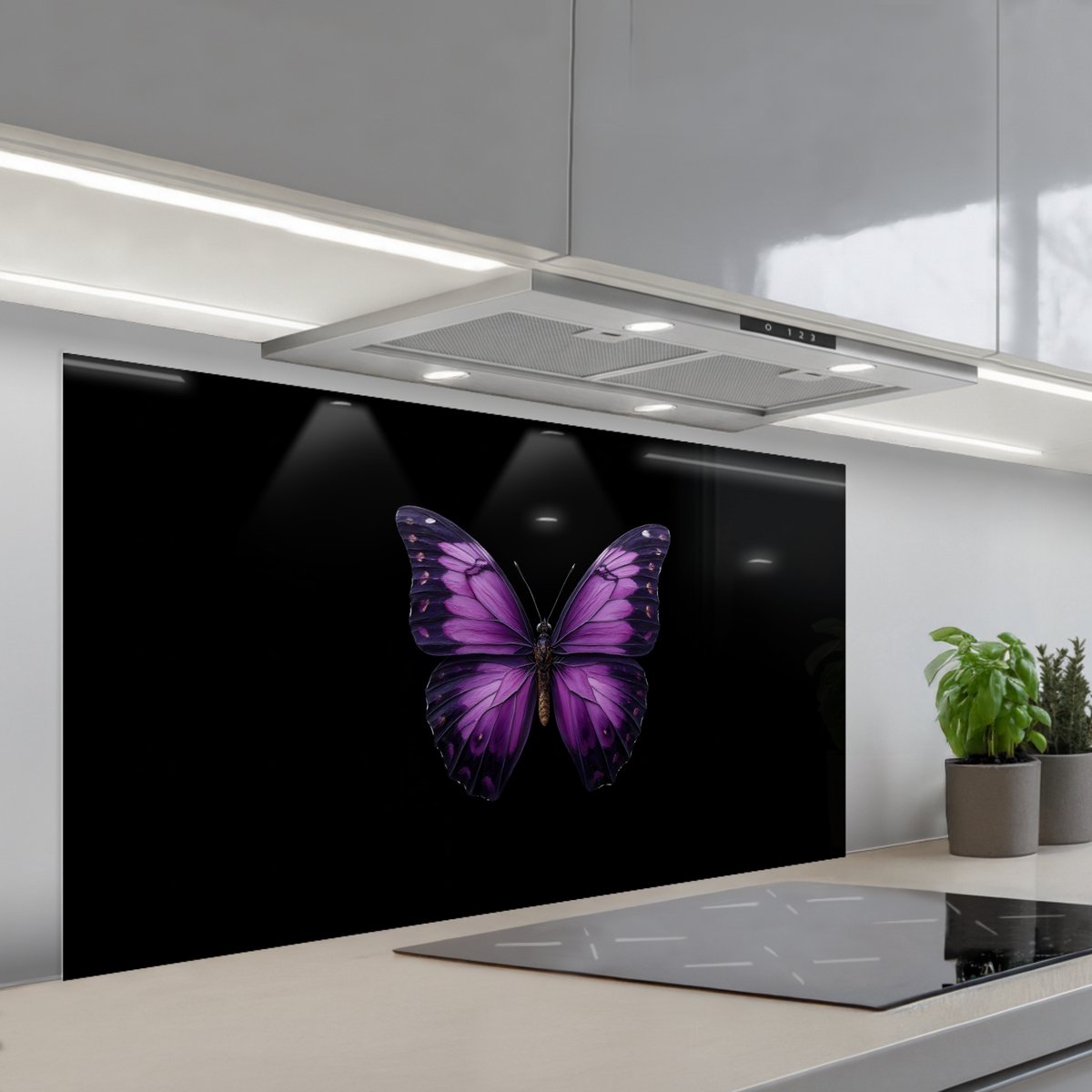 Spatscherm 120x60 cm - Zelfklevende achterwand Vlinder - Paars - Levendig - Keuken muurbeschermer - Spatwand fornuis