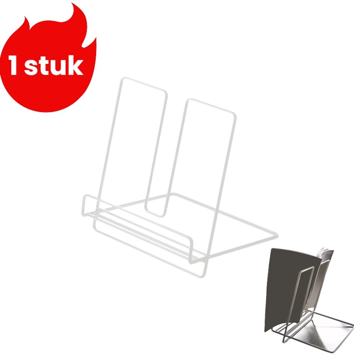 1 artikel - Plank - Platte plank - Displayrek - Bureauplank - Tijdschriften-/receptenhouder - Opvouwbare bureauboekenplank - Wit
