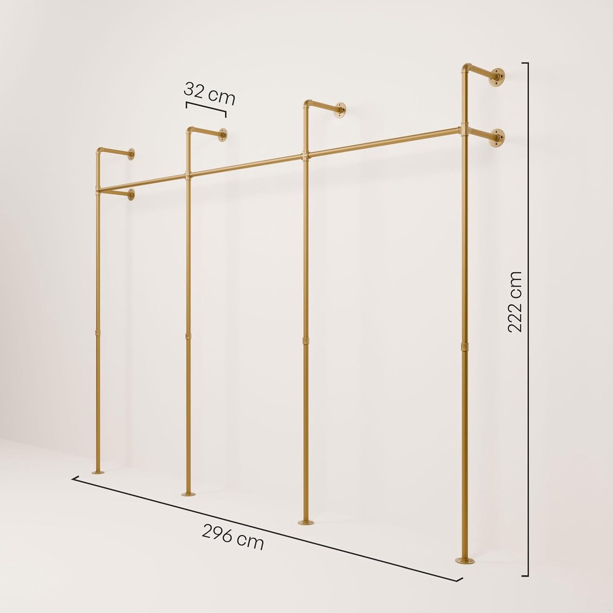 Industriële Wand Kledingstang Goud – - Goud - Goud – Open Kledingrek Zware - Medahomestore