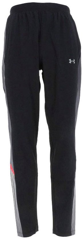 Zwarte trainingsbroek met grijs zijpaneel en rood-zilveren accent.