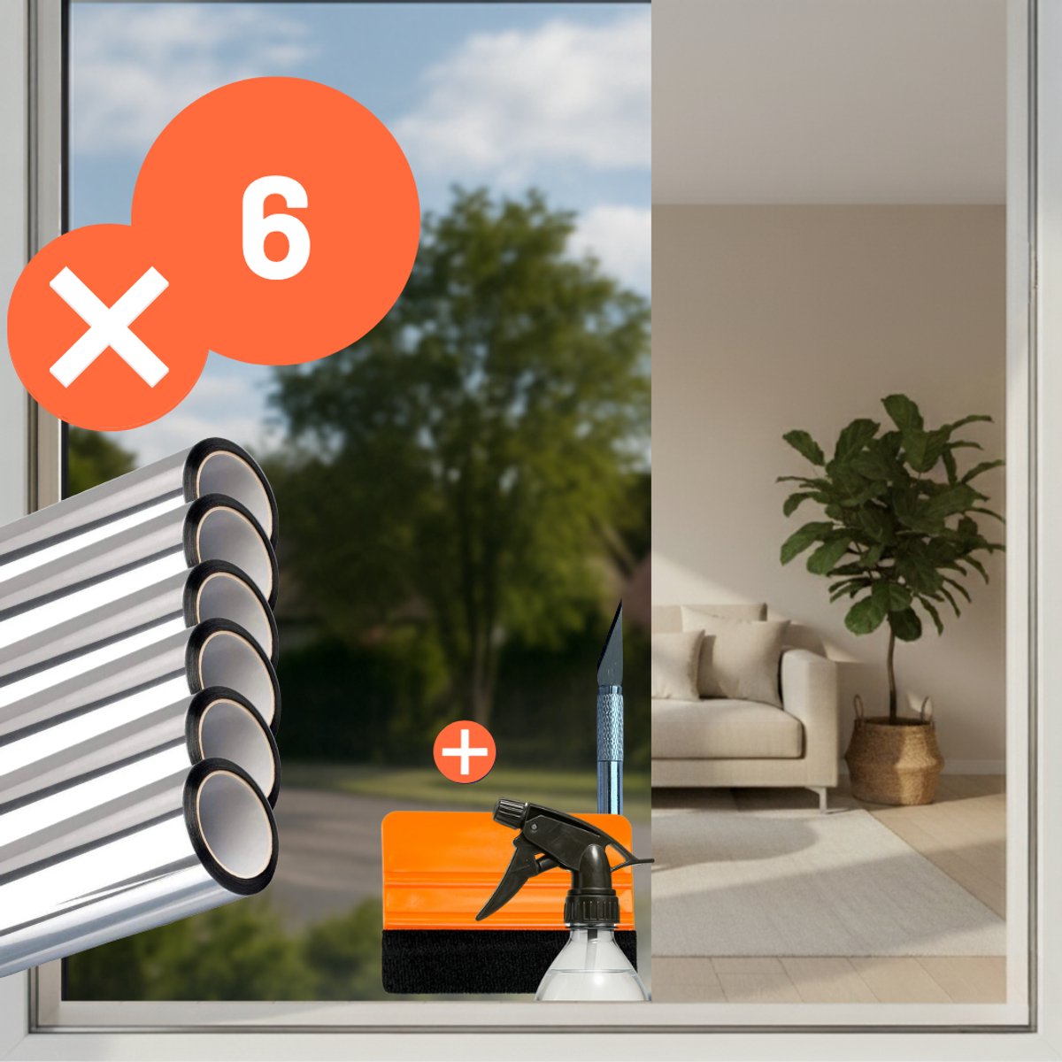 Perfect Cover® 6-stuks - Reflecterende Zonwerende HR++ Raamfolie - 90 x 200 cm - Met Rakel & Mesje - Spiegeleffect - Isolerende Privacyfolie - Warmtewerend & Anti Inkijk - Zilver