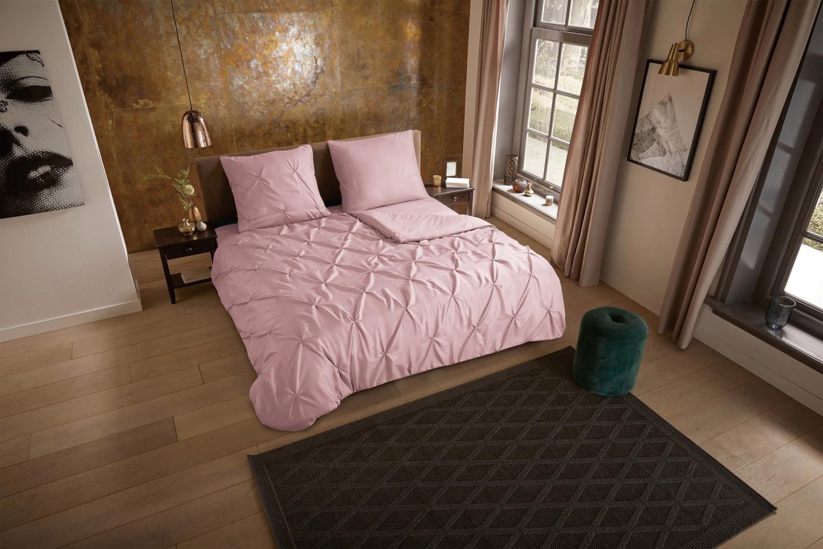 Pure dekbedovertrek luxe stiksel plooien - Lits jumeaux 240x200/220 cm - Lichtroze - Microvezel