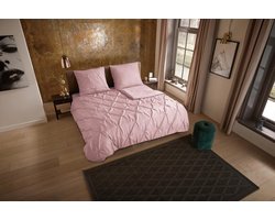 Pure dekbedovertrek luxe stiksel plooien - Lits jumeaux 240x200/220 cm - Lichtroze - Microvezel