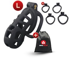 Quick Relief Elite Lock™ Large - Chastity cage - Kuisheidskooi met 4 ringmaten - Kuisheidskooi voor Mannen - Sissy - Cock Cage - Zwart