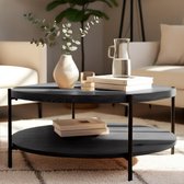 Table basse ronde CLP Edduma avec espace de rangement, en bois, à 2 niveaux, avec petite structure en métal noir, 80 cm, grise.