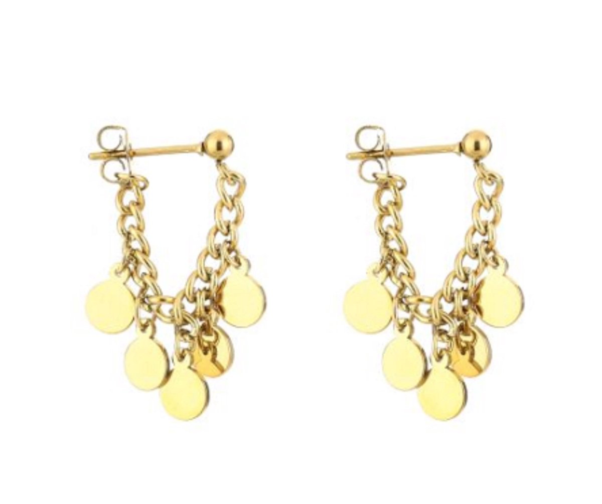 oorbellen oorstekers kleur goud - ketting met rondjes - stoer - waterproof - stainless steel - cadeau - kado-idee - moeder - dochter - earring