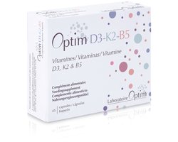 Optim D3-K2-B5 - Vitamine D3 K2 met vitamine B5 - 45 capsules - Vegan Supplement - Vitamine d3 25 mcg 1000 ie - Vitamine K Menaquinone-7 MK-7 - Botten en Immuunsysteem