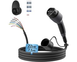 dé Open Einde EV Laadkabel Vervanging Type 2 - 22kW 32A 3 fases - 7,5 meter lang - IP55-tarief - voor Wallbox / Laadstation Vervangingskabel