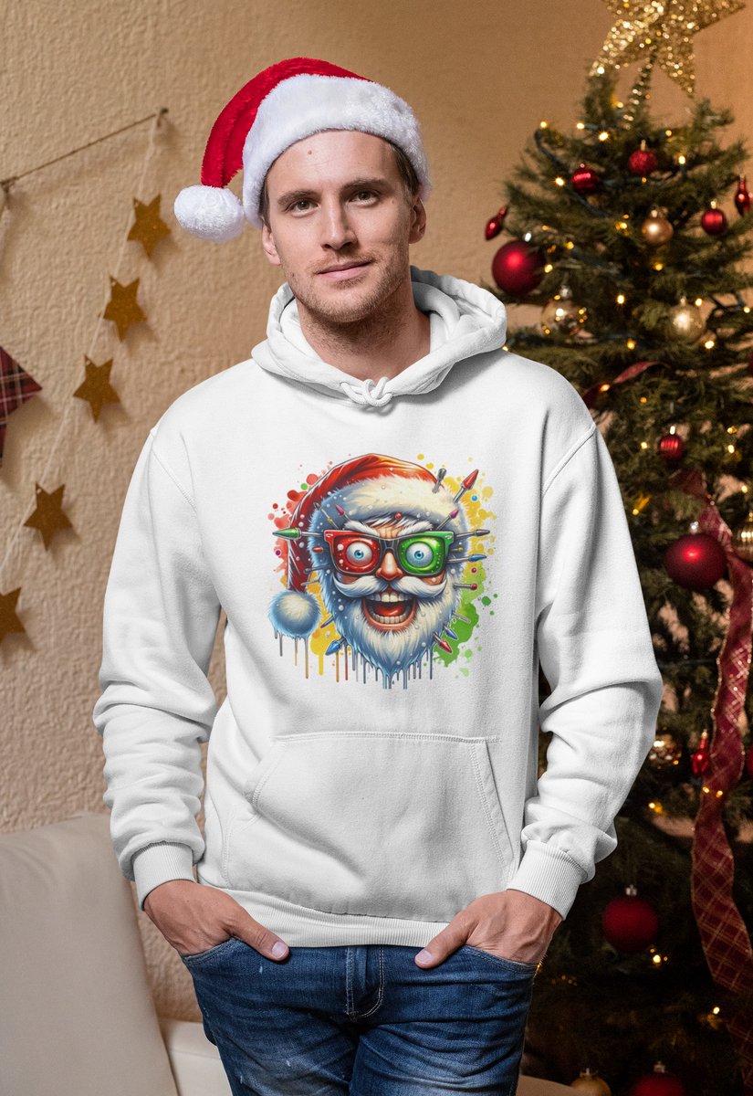 Freakout Santa - Kersttrui - Kerst Trui Wit - Grappig Kersttrui - Maat M - Limited Edition