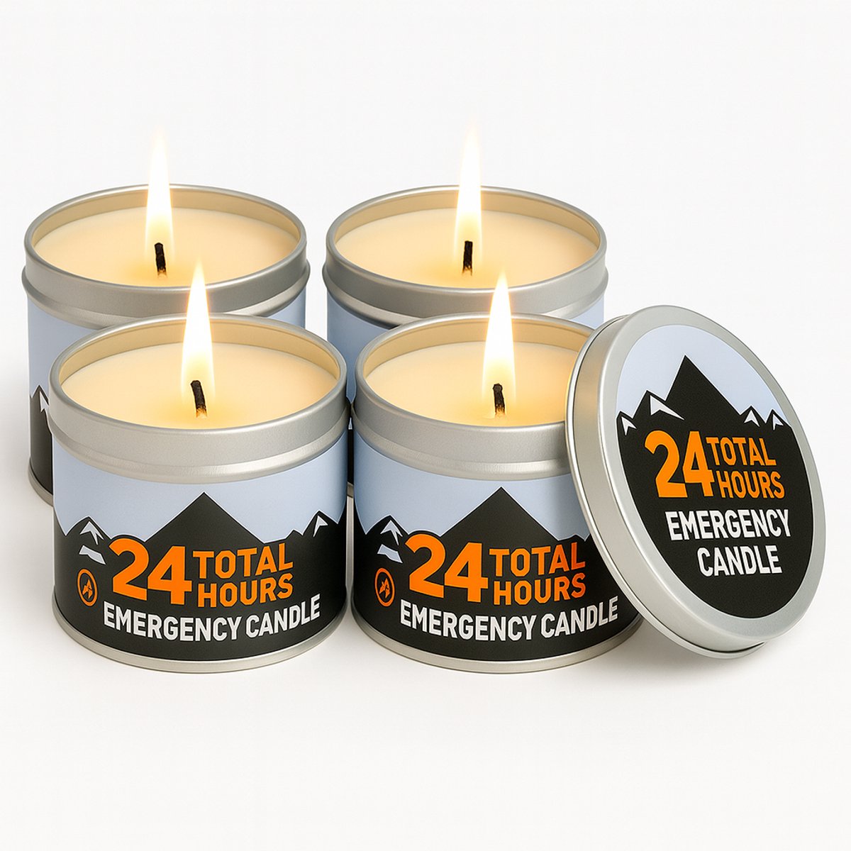 Noodpakket Noodkaarsen Set – 4 stuks – 24 uur per kaars (96 uur totaal) – Noodpakket voor thuis 72 uur - Noodkaars Rookloos & Winddicht – Sojawas – Voor binnen/buiten, camping & stroomuitval