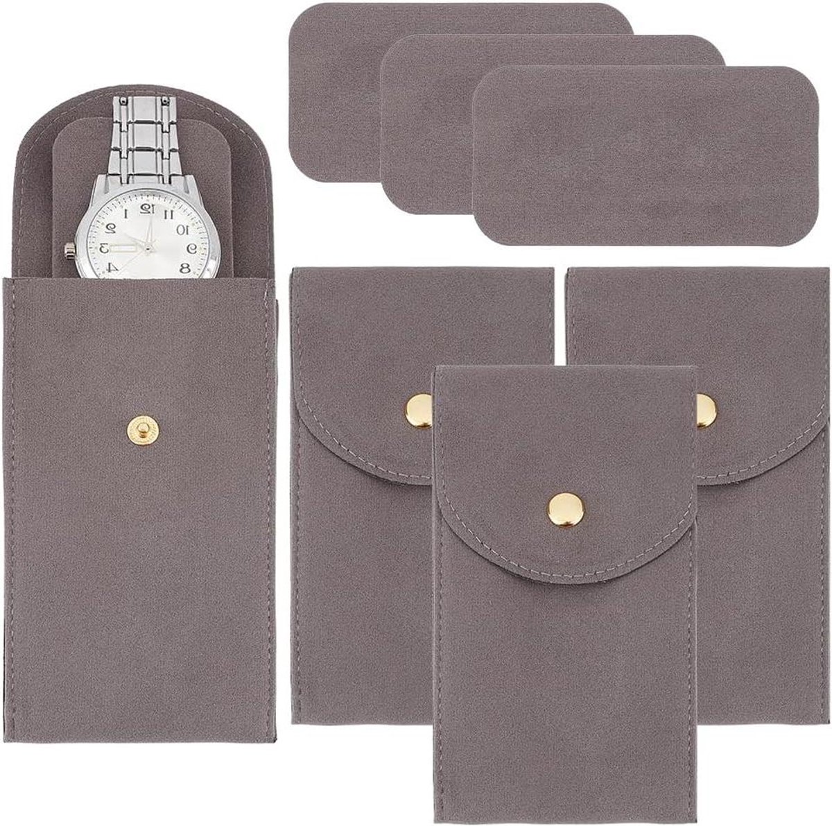 Provento - Draagbare fluwelen horloge opbergtas grijs 13x7.5cm - Mannen en vrouwen - Reistas met 4 stuks