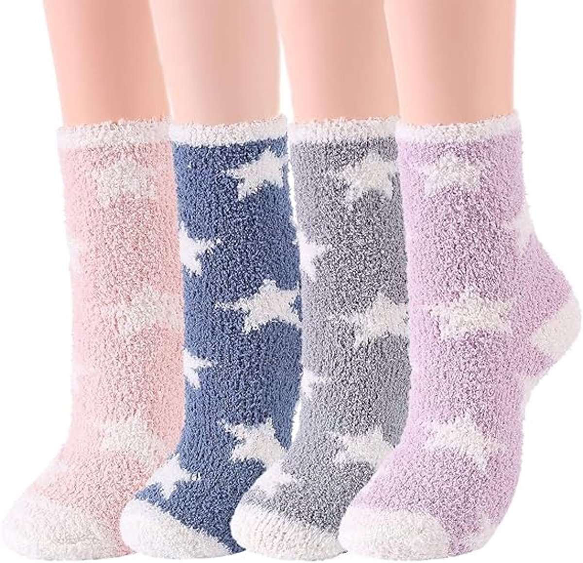 4 paar Sokken - Warme Wintersokken Dames - Sokken Dames - Huissokken - Warme Sokken Dames - Warme Fuzzy Fleece Sokken - Warm houden - Pluche en comfortabel - Veelkleurig - One Size