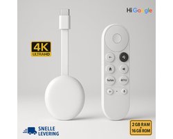 4K Ultra HD Android TV Dongle | Smart TV Streaming Dongle met WiFi, Bluetooth & Spraakbesturing | Afstandsbediening met Netflix/YouTube | Chromecast met 2GB RAM + 16GB