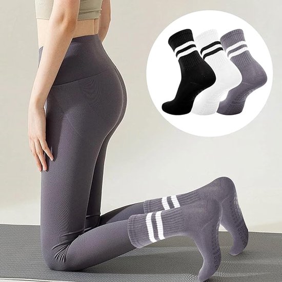 Antislipsokken voor dames (3 paar) - Vloersokken - Thuissokken - Pantoffelsokken - Antislipsokken - Yogasokken - Geschikt voor Pilates, Ballet, Dans, Trampoline van Merkloos — afbeelding 5
