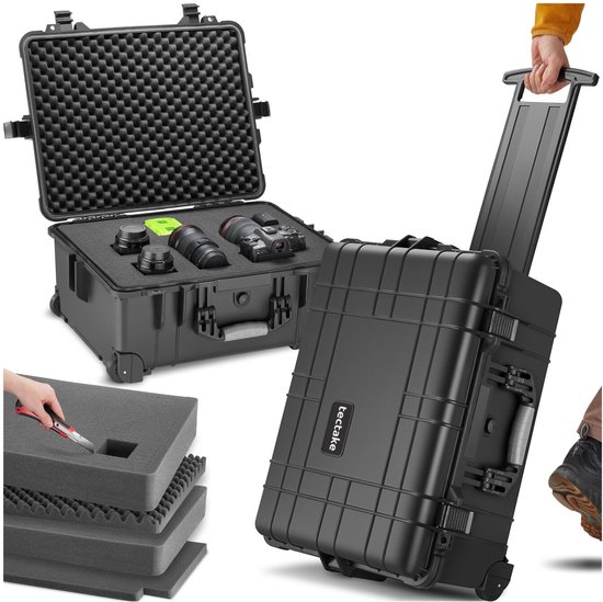 tectake® camerakoffer – verrijdbaar – telescoopgreep – 45x26x58cm – zwart
