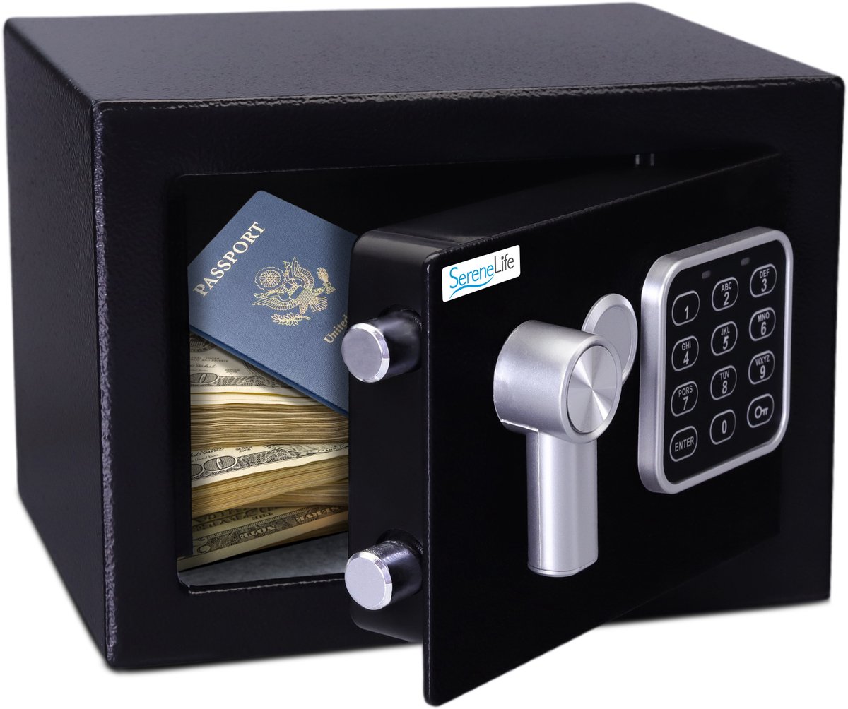 SereneLife Elektronische Kluis - Cijferslot - 2 Sleutels Sleutelslot - Geld Kluis - 23x 17 x 17 cm - Zwart