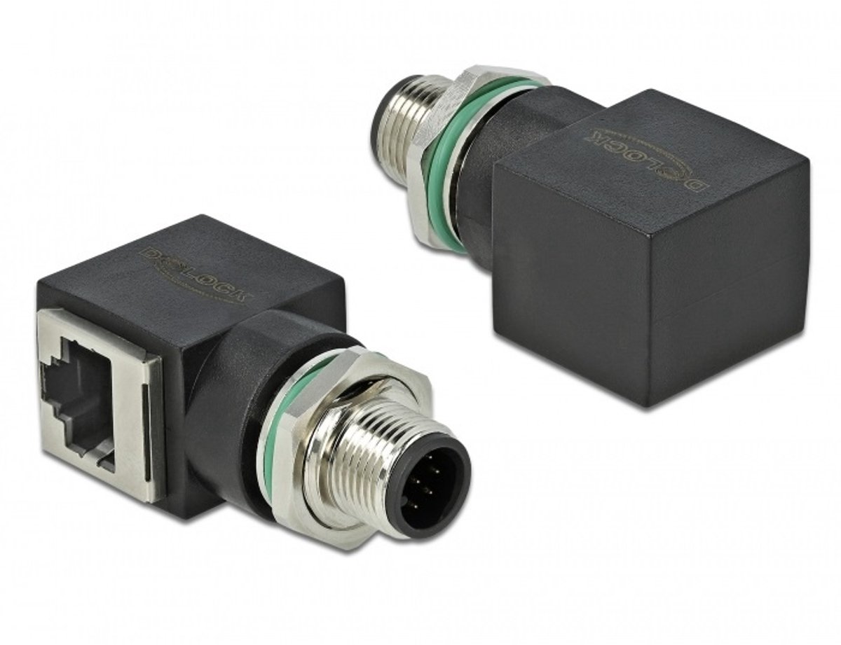 Image of M12 8-pins A-gecodeerd (m) - RJ45 (v) industriële netwerkadapter | inbouw | haaks | CAT5e | PUR
