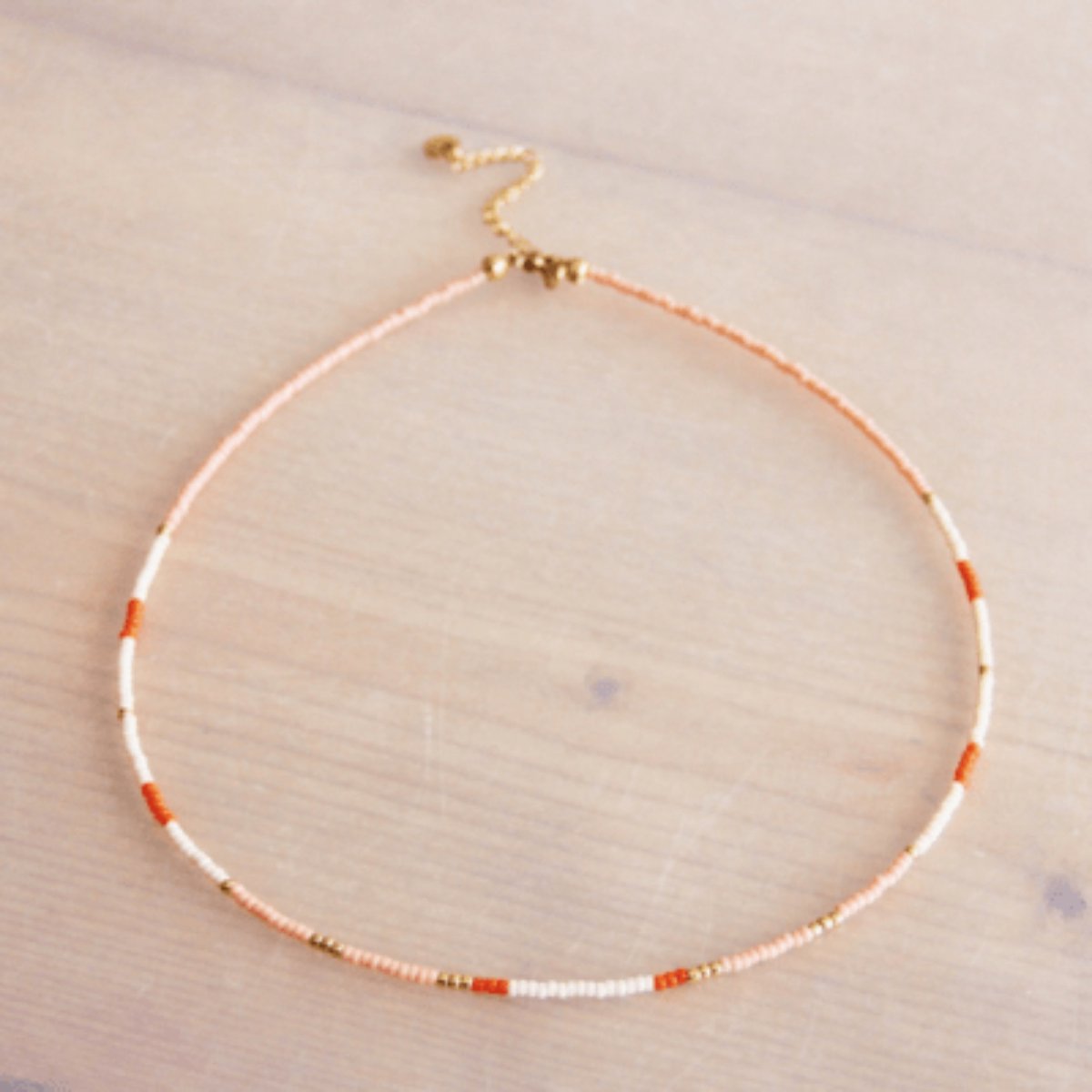 Juvana Ketting Stainless Steel Goud Kralenmix 36.5 cm - Zalmroze